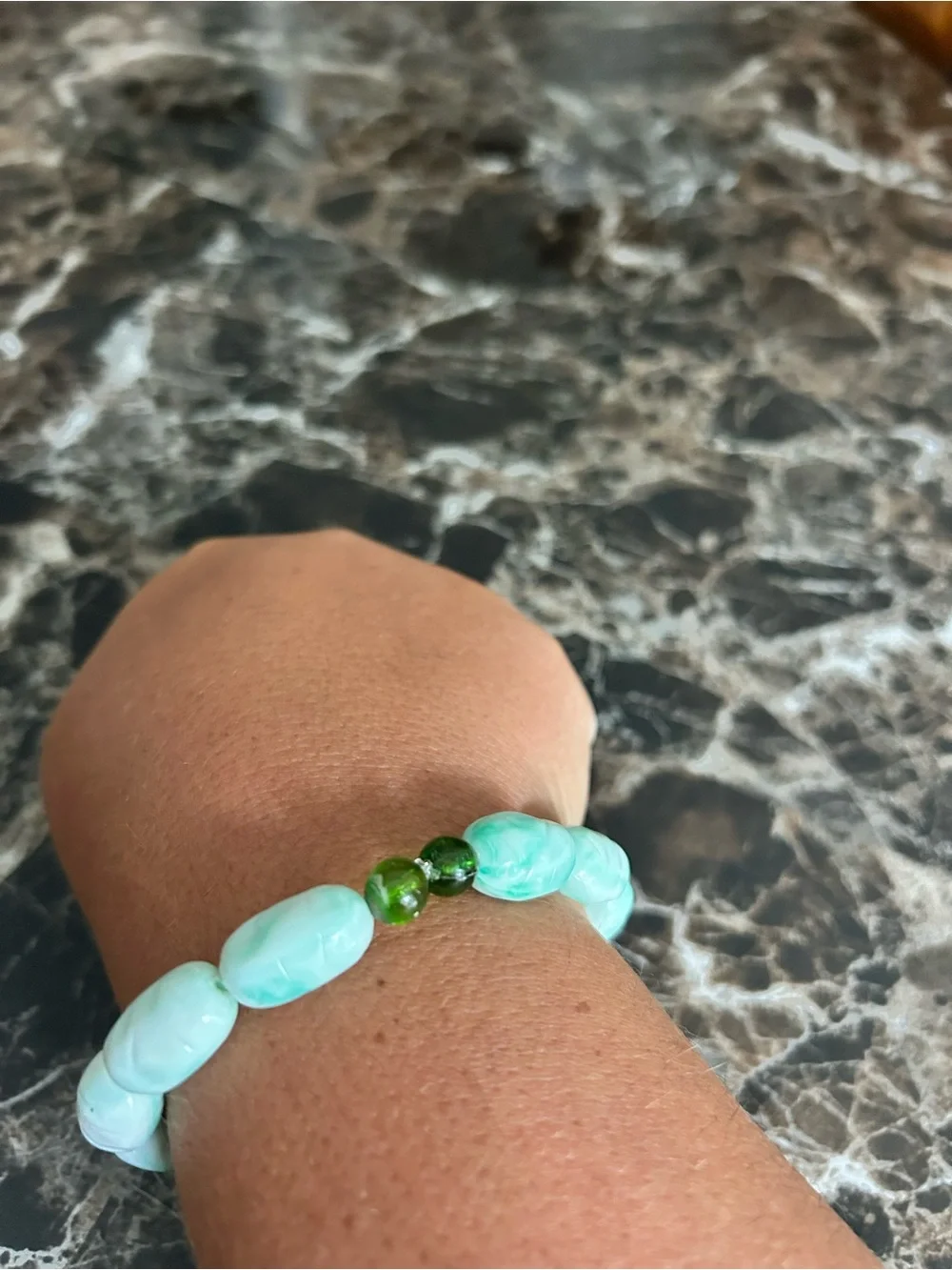 Handmade Green Bead Stretch Bracelet - Unbranded